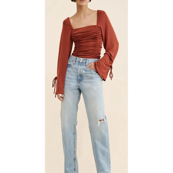 Free People Intimately Meant To Be Bodysuit S In Red / Rust Bell Long Sleeve - Picture 3 of 16